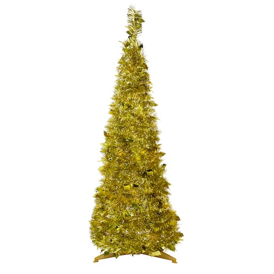 4 ft. Unlit Gold Tinsel Pop-Up Artificial Christmas Tree